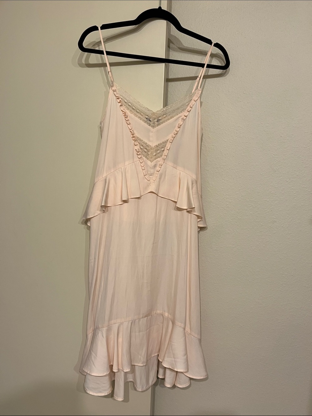 Chelsea28 Blush Lace-Trim Ruffle Slip Dress